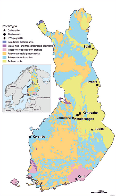 The known REE deposits/occurrences in Finland (©GTK).