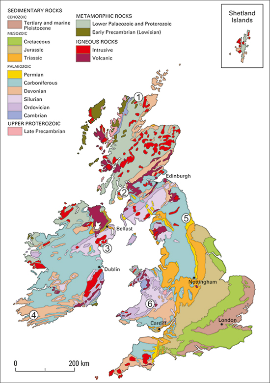 Simplified geology map of the British Isles, showing REE mineralisation localities mentioned in the text.