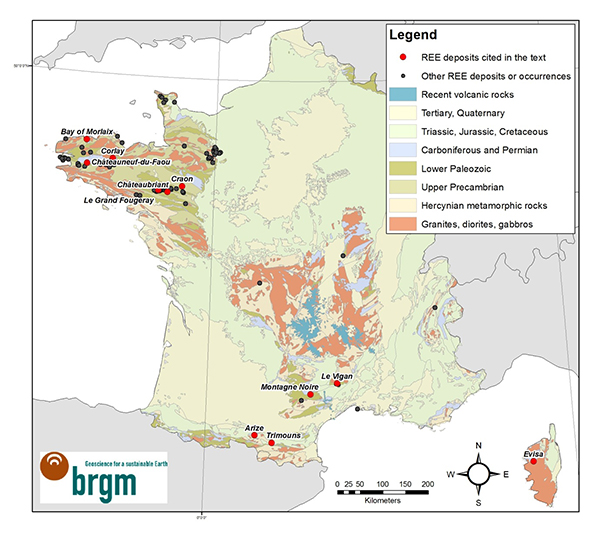 REE deposits and occurrences in France.
